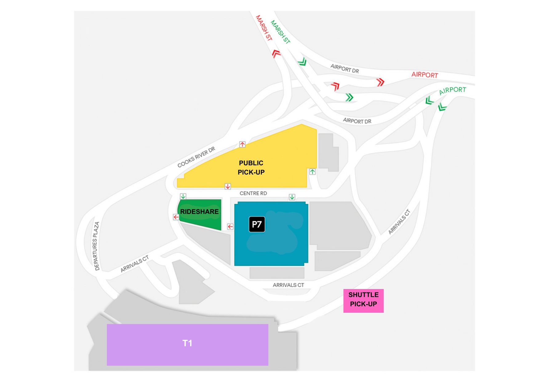 Map of the REDY2GO shuttle pickup zone at Sydney International Airport T1, Bays 12 to 21