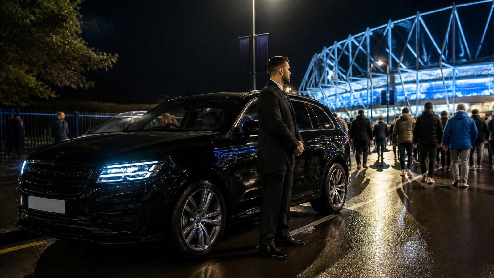 Chauffeur with black SUV waiting near the stadium after the NRL Grand Final