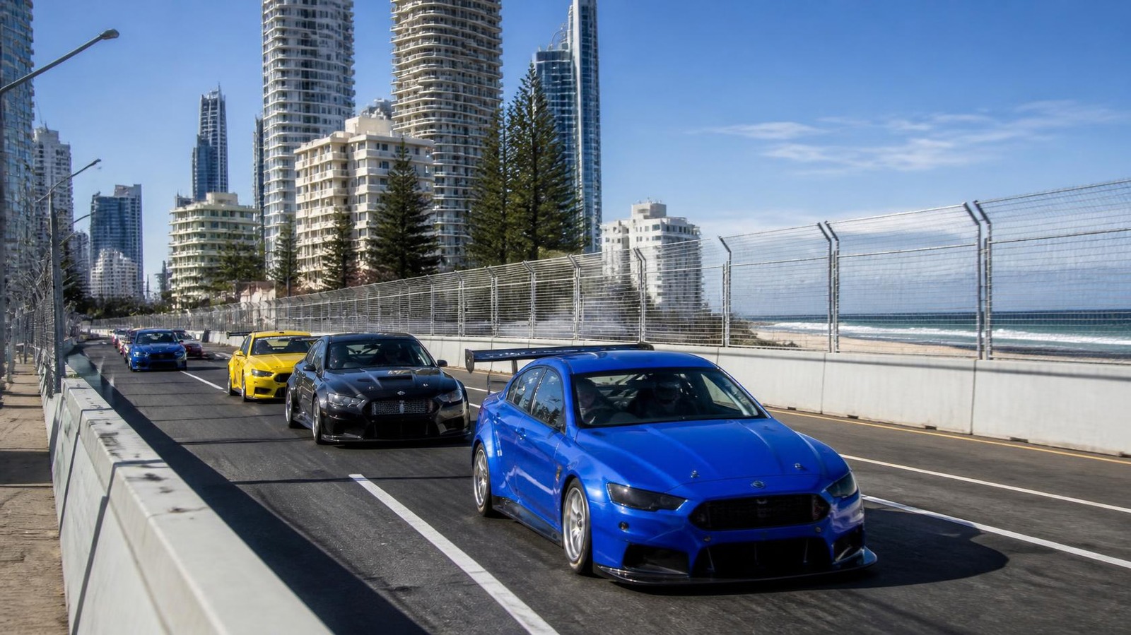 Touring cars racing on the Gold Coast street circuit