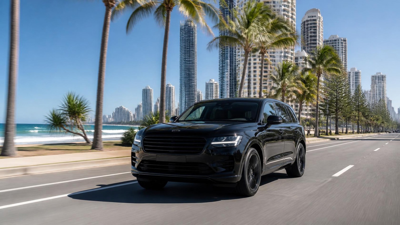 Black SUV on the Gold Coast beachfront
