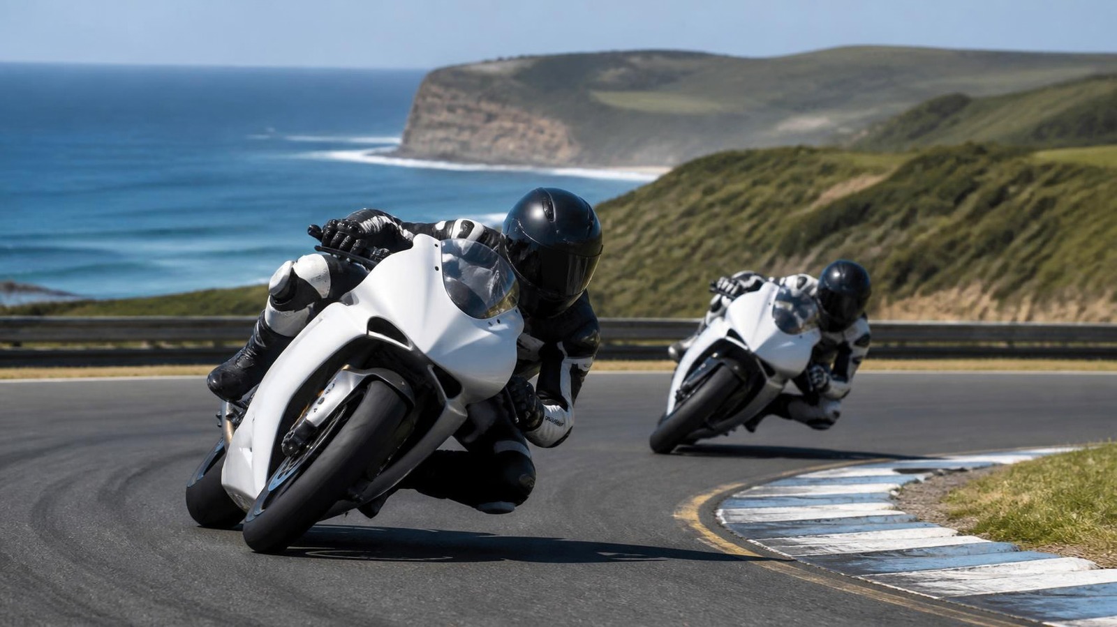 Grand Prix motorcycles on a coastal circuit at Phillip Island
