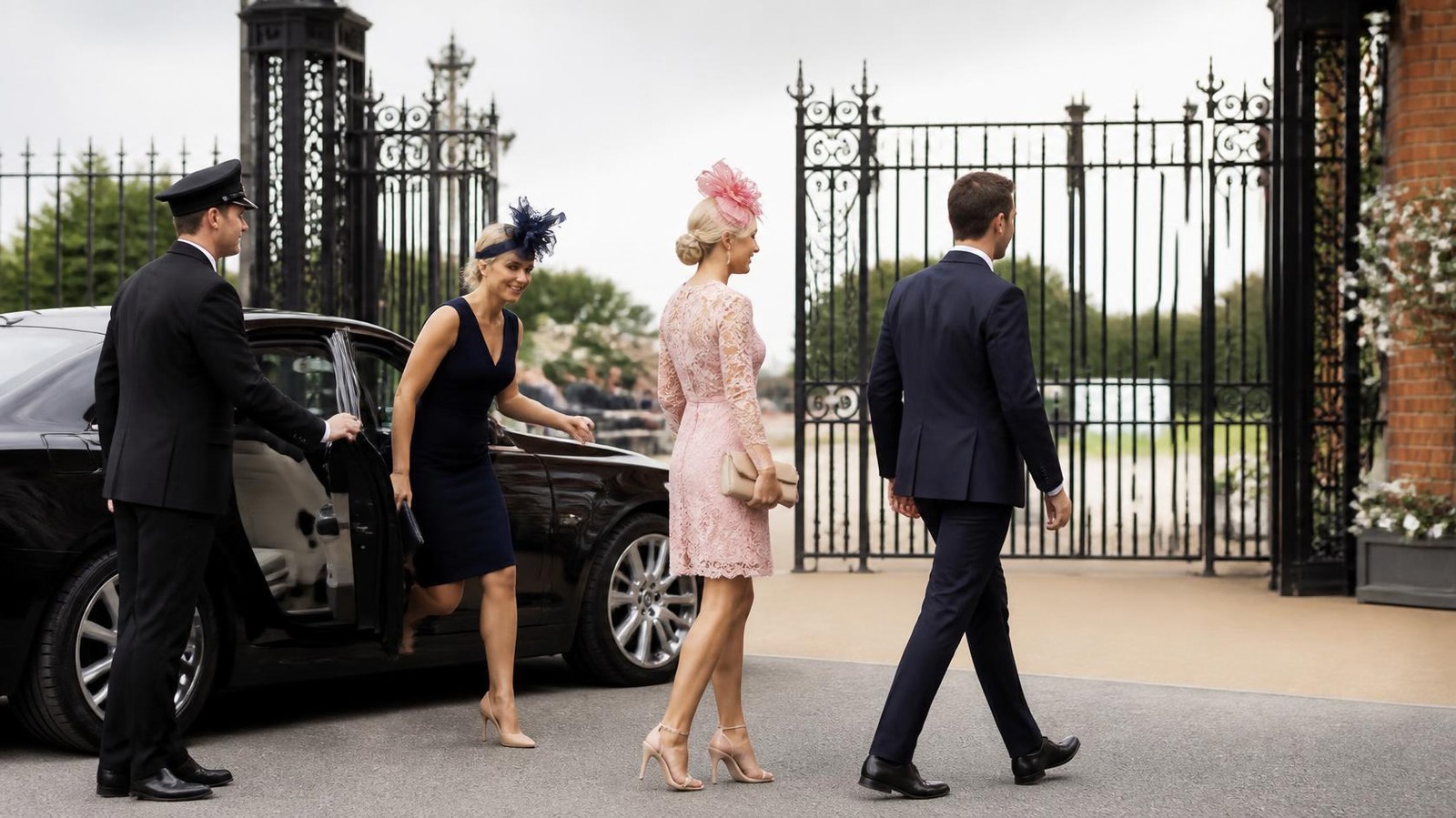 Chauffeur dropping racegoers at the racecourse gates