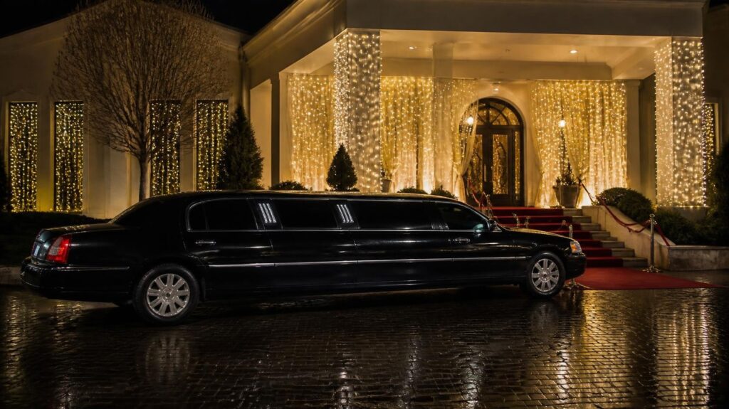 Limousine waiting outside a school formal venue