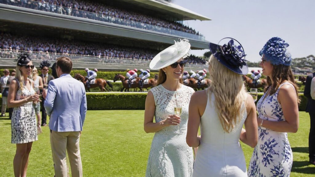 Racegoers in spring fashion at an Australian racecourse